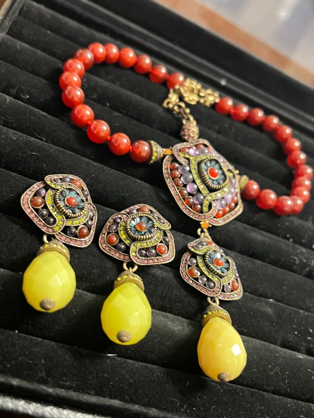 Heidi Daus Carnelian Glitz Galore Necklace and Clip Earring SET!